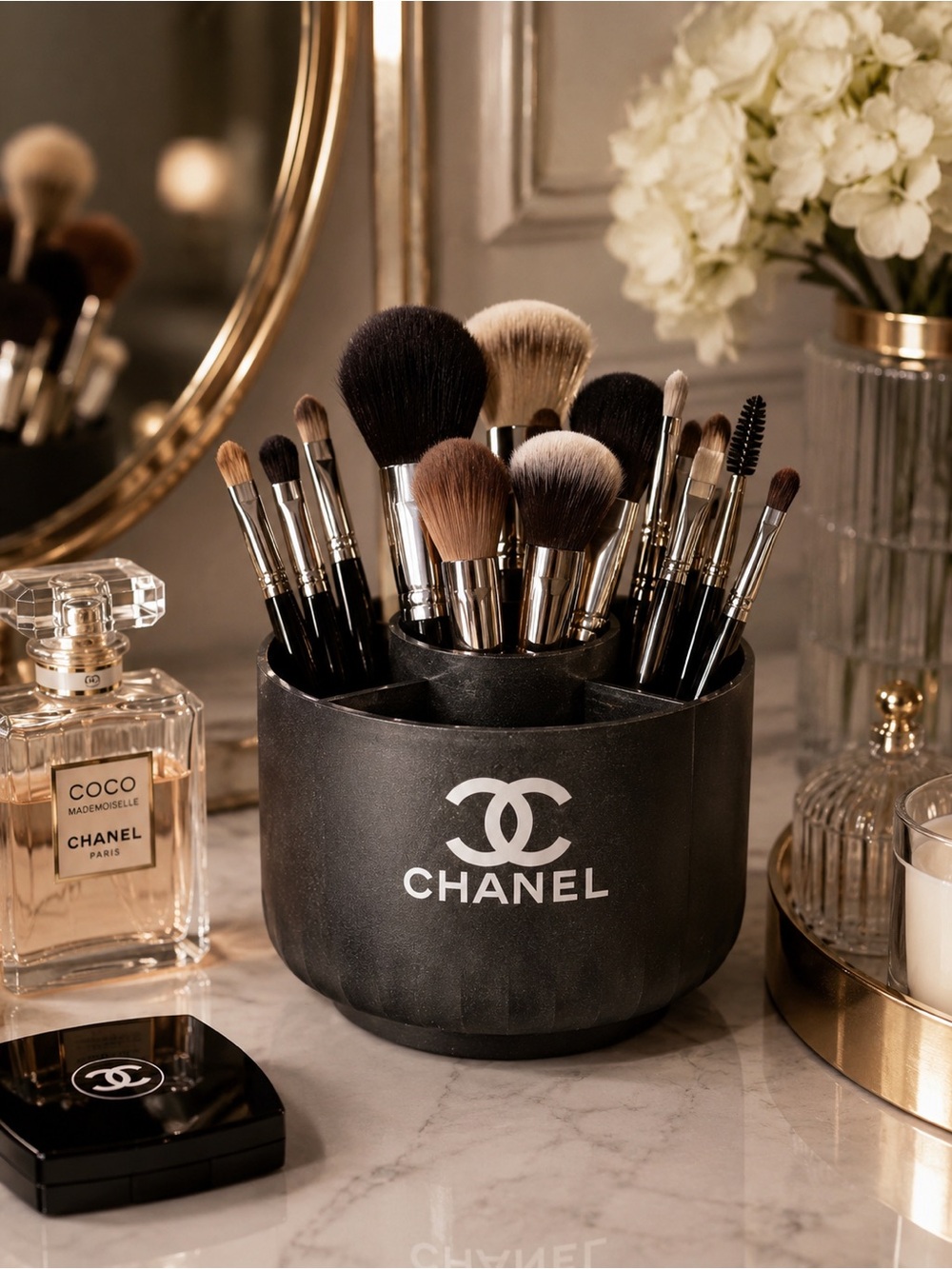 Chanel Black Brush Holder with Iconic CC Logo